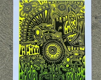 Acid Boy Woodcut Print – Tim Tanker Samenwerking