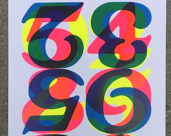 3-kleuren DayGlo Numerals Print