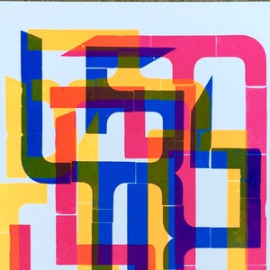 3-color Abstract Geometric Letterpress Print