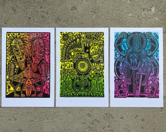 Dysfunctional Family Woodcut Triptych – Tim Tanker Collaboration