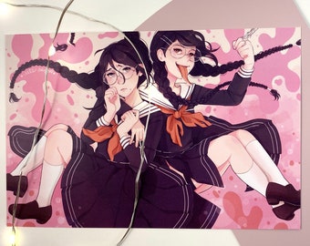 Matte Print Toko Fukawa and Genocide Jill Dangan Ronpa Trigger Happy Havoc Anime and Manga Fanart