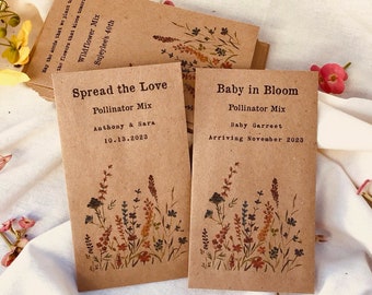 Vintage Wildflower seeds packets - Wedding favor - wildflower funeral seed favor Pollinator mix - Gift for DIY Gardeners and Friends
