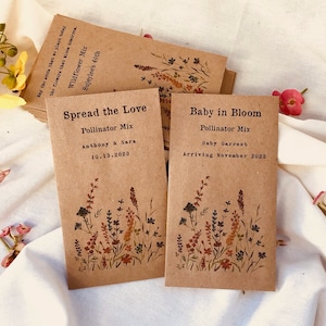 Vintage Wildflower seeds packets - Wedding favor - wildflower funeral seed favor Pollinator mix - Gift for DIY Gardeners and Friends