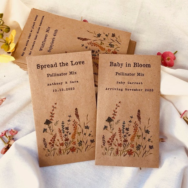 Vintage Wildflower seeds packets - Wedding favor - wildflower funeral seed favor Pollinator mix - Gift for DIY Gardeners and Friends