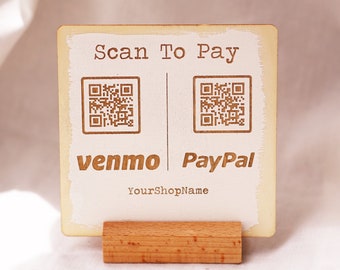 Scan to Pay Sign, Personalized wooden rustic Small business QR code -payment Instagram Tiktok Business Salon Restaurant Bar Review Tips Sign