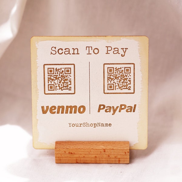 Scan to Pay Sign, Personalized wooden rustic Small business QR code -payment Instagram Tiktok Business Salon Restaurant Bar Review Tips Sign