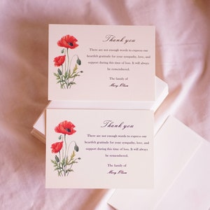 Tarjeta de agradecimiento funeraria personalizada POPPY - Tarjetas de notas - tarjeta de agradecimiento conmemorativa rústica - servicio funerario rústico -tarjetas de amapola de recuerdo