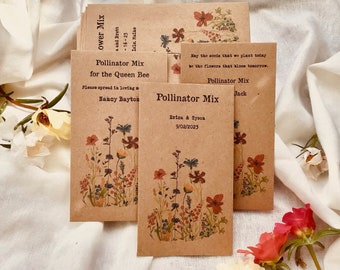 Vintage Wildflower seeds packets - wedding favor - wildflower wedding decor - funeral shower favor Pollinator mix - Gift for DIY Gardeners