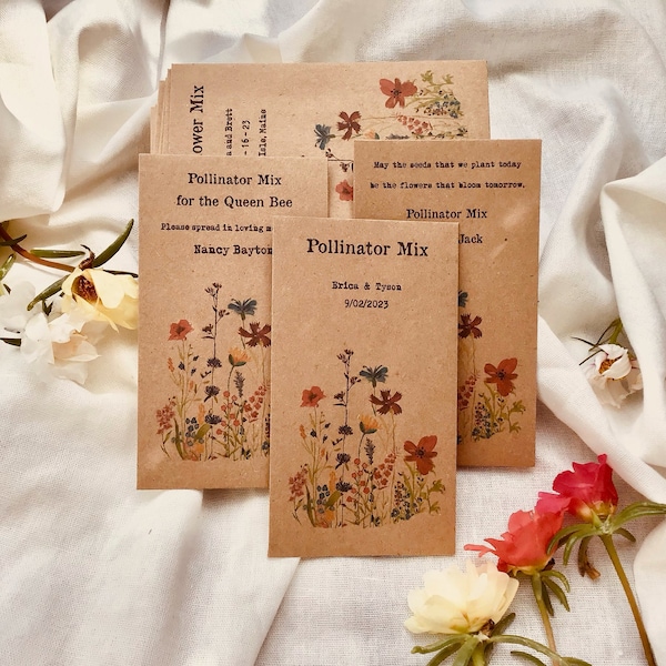 Vintage Wildflower seeds packets - wedding favor - wildflower funeral seed favor Pollinator mix - Gift for DIY Gardeners and Friends