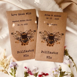 Vintage Wildflower seeds packets - Wedding favor funeral seed favor Pollinator mix - Gift for DIY Gardeners and Friends - save the bees
