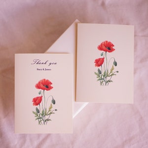 Personalized Poppy Folded Note Card | Botanical Greeting Cards Set | Red Cards | Vintage Note Card | Poppy Thank You Card - Christmas gift