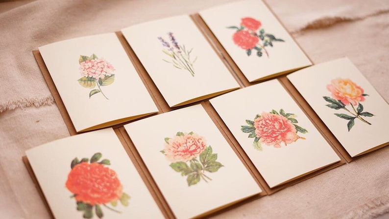 Set of 7 Botanical Greeting Cards Floral Variety Folded Note | Etsy
