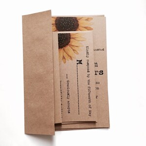 Sunflower wedding invitation floral wedding invitation boho wedding country wedding invitation rustic wedding invitation brown kraft image 7