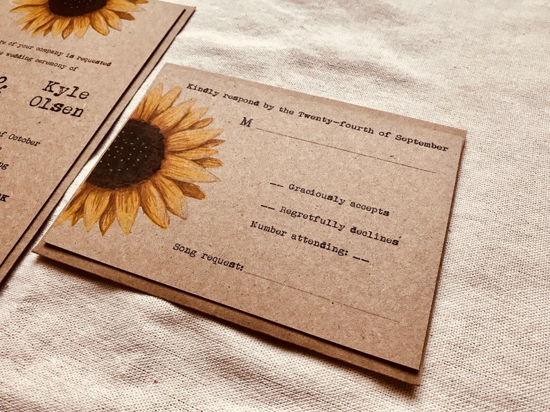 Sunflower wedding invitation floral wedding invitation boho wedding country wedding invitation rustic wedding invitation brown kraft image 6