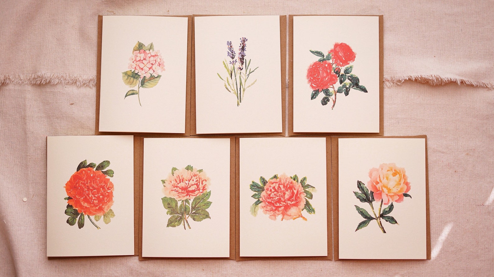Set of 7 Botanical Greeting Cards Floral Variety Folded Note | Etsy