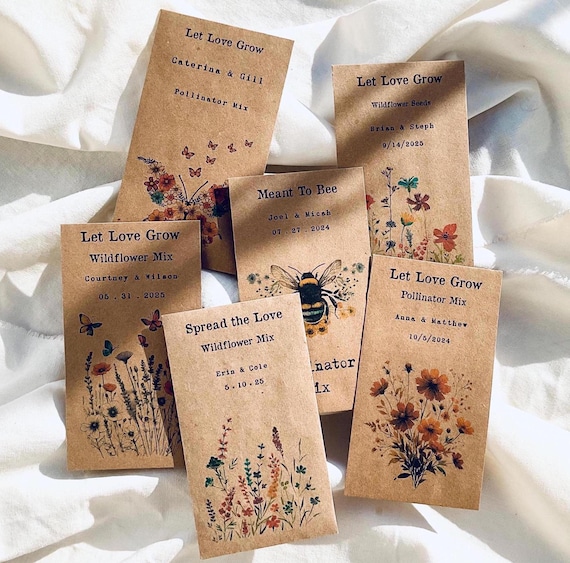 Wildflower Seed Packet Wedding Favors with Seed Included Personalized Seed Packets Favor for Bridal Shower Guest Wedding Seed Favors in Bulk