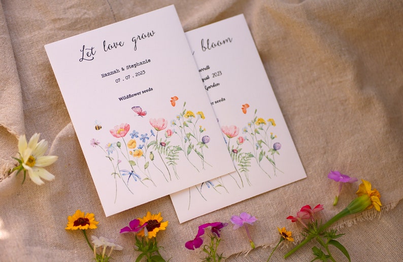 Wildflower seed envelope Sustainable wedding favor Butterfly garden seeds packets save the bee wildflower funeral seed favor Love grows wild image 2