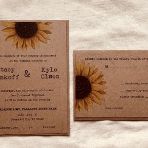 Sunflower wedding invitation floral wedding invitation boho wedding country wedding invitation rustic wedding invitation brown kraft image 8