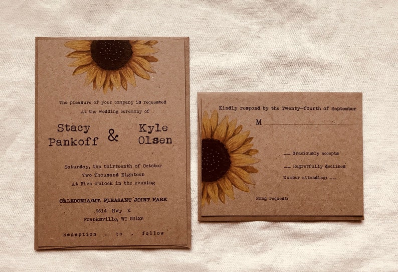 Sunflower wedding invitation floral wedding invitation boho wedding country wedding invitation rustic wedding invitation brown kraft image 8