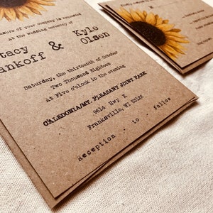 Sunflower wedding invitation floral wedding invitation boho wedding country wedding invitation rustic wedding invitation brown kraft image 2