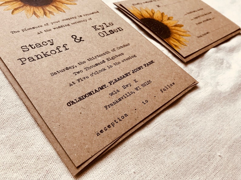 Sunflower wedding invitation floral wedding invitation boho wedding country wedding invitation rustic wedding invitation brown kraft image 2