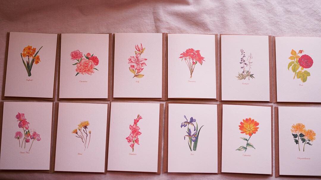 Birth Flower Greeting Cards - Birth Flower Note Card - Floral Variety ...