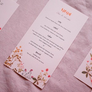 Imprimable ou imprimé - Menus de mariage de fleurs sauvages - Menus de mariage de prairie - Menus de mariage floraux - Menus de mariage de jardin - Menu de mariage en plein air