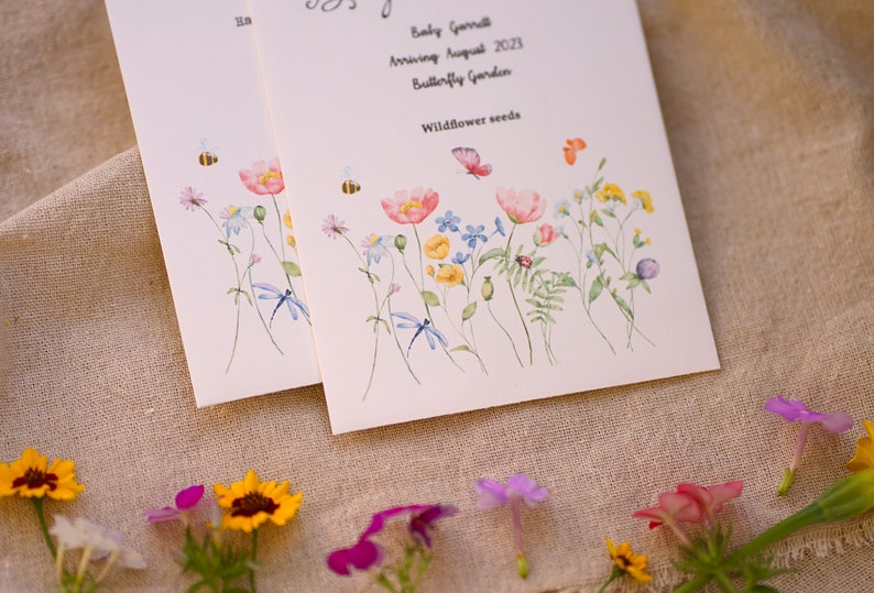 Wildflower seed envelope Sustainable wedding favor Butterfly garden seeds packets save the bee wildflower funeral seed favor Love grows wild image 3