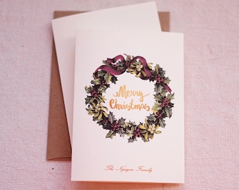 SET OF 10 - Personalized Vintage Christmas Cards Set - Victorian Christmas Card - Antique Christmas Card Set - Old World Holiday - Wreath