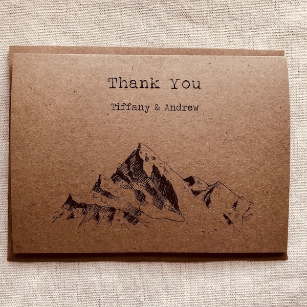 Personalized Rustic Mountain wedding thank you cards - mountain thank you cards - adventure thank you cards - rustic woodland thank you