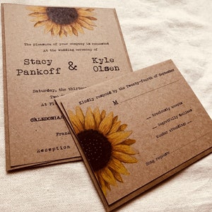 Sunflower wedding invitation floral wedding invitation boho wedding country wedding invitation rustic wedding invitation brown kraft image 5