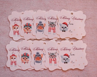 Set of 10 Cat Christmas Gift Tag - Kitties Christmas Gift tag - Unique Christmas Gift Tag - Cat Holiday Gift Tag - Trending Holiday gift tag