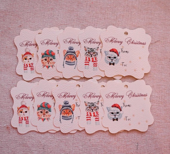 Set of 10 Cat Christmas Gift Tag - Kitties Christmas Gift tag - Unique Christmas Gift Tag - Cat Holiday Gift Tag - Trending Holiday gift tag