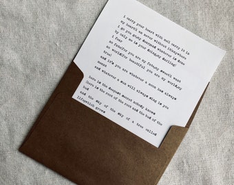 Love Poem - Valentine Gift - Love letter - Typewriter love poem - i carry your heart - E. E. CUMMINGS poem - long distance relationship gift