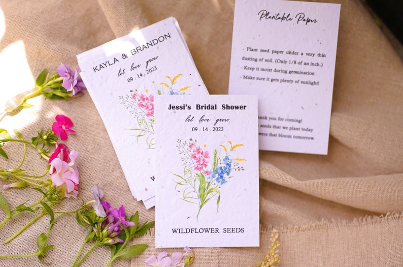 Vintage Wildflower Seed Favors Wildflower Wedding Favor Bridal Baby Shower Favor Custom Seed Paper Favors Sustainable Wedding Favor image 3