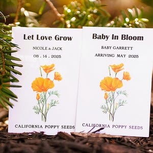 Custom California Poppy Seed Packets – Wedding Favors, Birthday Gift, Rustic Party Favors, Barn Wedding Decor, Bulk DIY Garden, Eco-Friendly