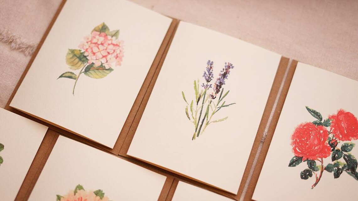 Set of 7 Botanical Greeting Cards Floral Variety Folded Note | Etsy