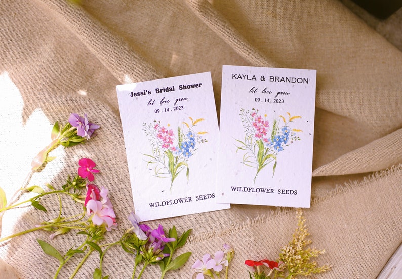 Vintage Wildflower Seed Favors Wildflower Wedding Favor Bridal Baby Shower Favor Custom Seed Paper Favors Sustainable Wedding Favor image 2