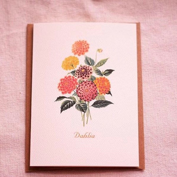 Dahlia note cards with envelopes - Botanical Notecards with envelopes - Dahlia wedding card - gift for her - gift for mom - for bridesmaid