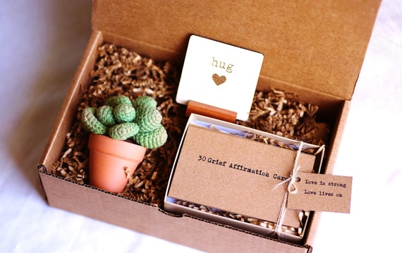 Sympathy Gift Box with Crochet Succulent Pot and Grief Affirmation Card Set for Lost Loved One, Bereavement gift, Sympathy gift basket