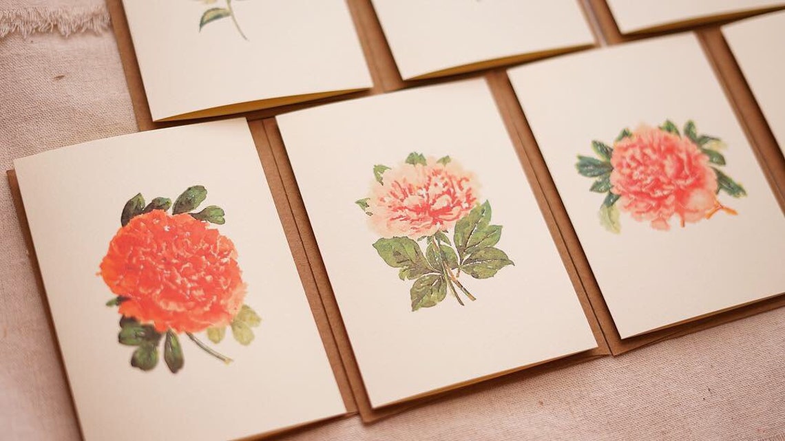 Set of 7 Botanical Greeting Cards Floral Variety Folded Note | Etsy