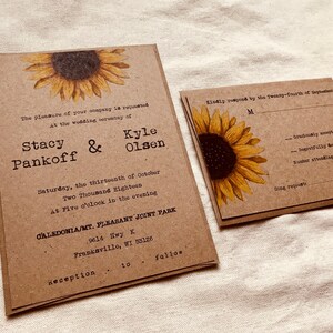 Sunflower wedding invitation floral wedding invitation boho wedding country wedding invitation rustic wedding invitation brown kraft image 4