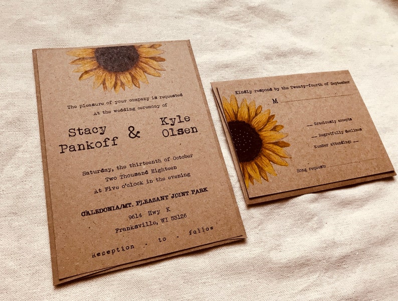 Sunflower wedding invitation floral wedding invitation boho wedding country wedding invitation rustic wedding invitation brown kraft image 4