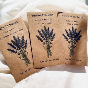 Custom Bulk Lavender Seed Packets – Wedding Favors, Birthday Gifts, Rustic Party Favors, Barn Wedding Decor, DIY Garden Gift, purple wedding