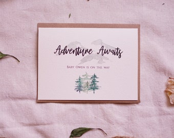 Surprise Pregnancy Announcement Card - Adventure Awaits pregnancy announcement card - Baby is on the way - Expecting Pregnancy Card