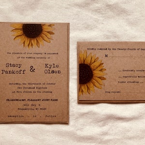 Sunflower wedding invitation - floral wedding invitation - boho wedding - country wedding invitation - rustic wedding invitation brown kraft