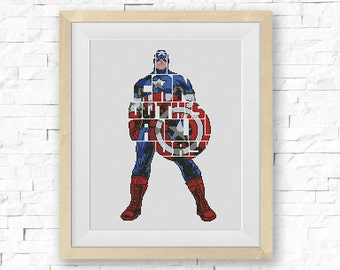 BOGO FREE! Captain America Cross Stitch Pattern, Сomics Quote Counted Cross Stitch Chart, Embroidery Needlework PDF Instant Download #005-12