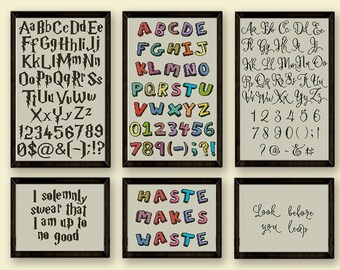 BOGO FREE! Set of 3 Fonts Alphabet Engraved ABC Cross Stitch Pattern, Characters Letters Lettering Text, Font pdf Instant Download # 041-1