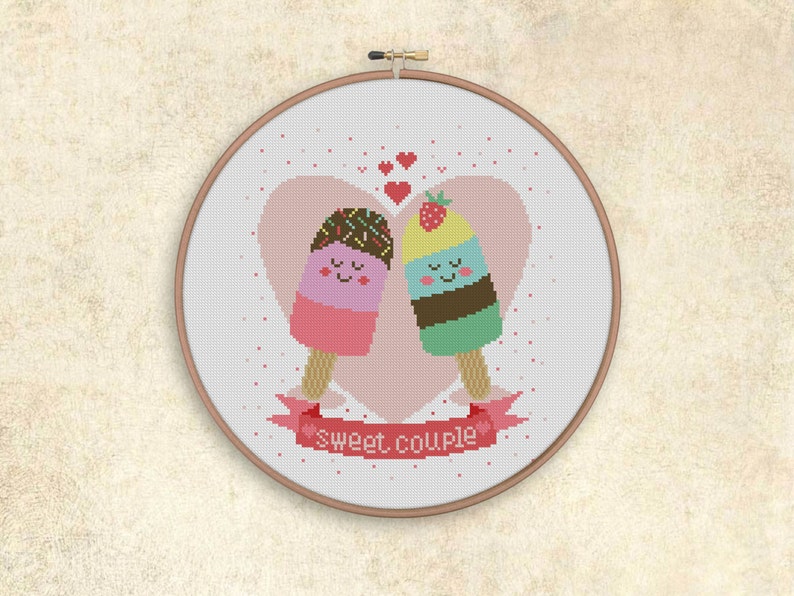 Bogo Free Ice Cream Cross Stitch Pattern Love Counted Cross Xstitch Chart Cute Sweet Couple Modern Decor Pdf Instant Download 011 10