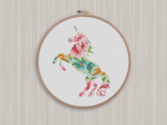 bogo free unicorn cross stitch pattern floral unicorn etsy